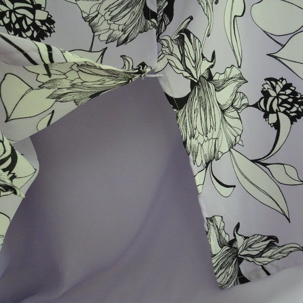 Apt. 9 Size M Lavender/Black Floral Long Sleeve Blouse-Lined-100% Polyester - Picture 6 of 9